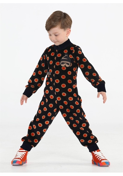 Casabony Kadife Unisex Çocuk Uzay Tulum-laci - Desenli Lacivert