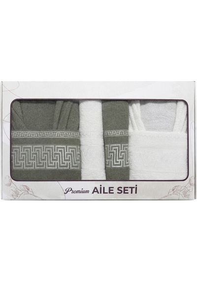 6 Parça Aile Bornoz Seti Yüksek Emici, Dayanıklı & Yumuşak Doku, %70 Pamuk %30 Polyester Yeşil
