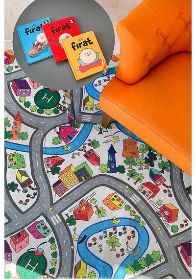 Bespoky Geometrik Desenli Halısı Dijital Baskı Kaymaz Çok Renkli