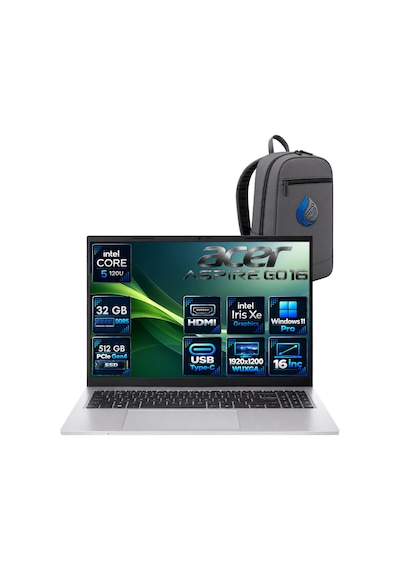Acer Aspire Go 16 NX.JT2EY.002RNP13 Core 5-120U 32 GB 512 GB SSD 16'' Wuxga W11P Dizüstü Bilgisayar