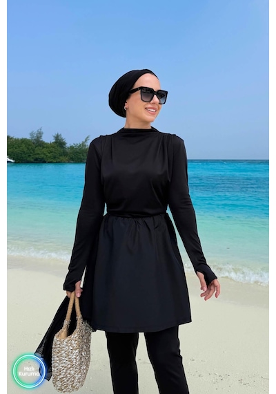 Kahijab Coast Sörf 4'lü Tesettür Mayo - Siyah Siyah