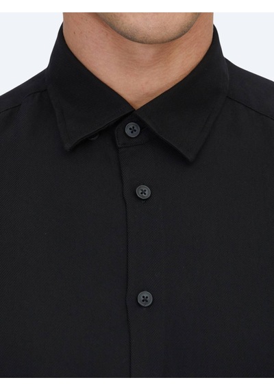 Kip Siyah Regular Fit Uzun Dokuma Casual Gömlek