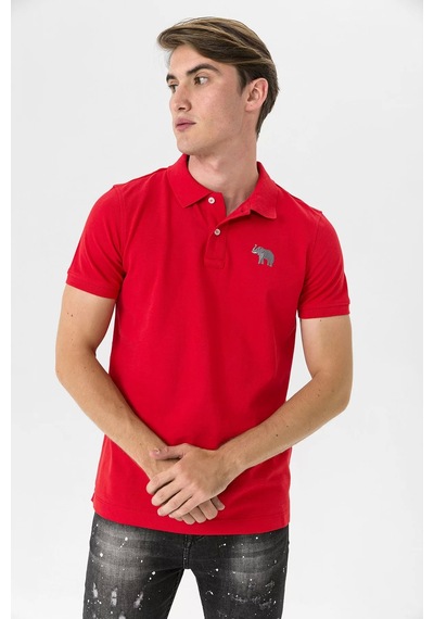 Farm Animals Polo Yaka Fil Nakış Detaylı Erkek T-Shirt Kırmızı