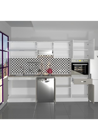 Decoraktiv Elite 280y Ankastre Boy Dolaplı Mdf Hazır Mutfak Dolabı - Tezgah Dahil - Kumtaşı - Beyaz Bej Decoraktiv Elite 280y Ankastre Boy Dolaplı Mdf Hazır Mutfak Dolabı - Tezgah Dahil - Kumtaşı - Beyaz Bej