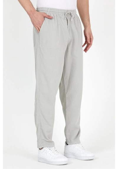 Baw Company Unisex Ince Yazlık Beli Lastikli Kordonlu Keten %100 Pamuklu Kumaş Pantolon Pijama Gri