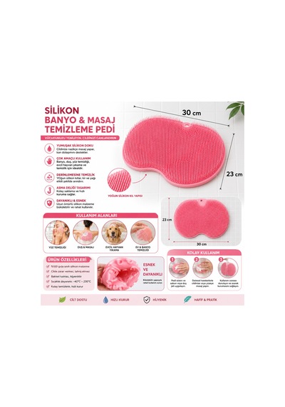 Silikon Banyo Masaj Pedi Duş Vücut Temizleme Pedi Yüz Temizleme Ve Peeling Fırçası 30x23 Cm - 900288778