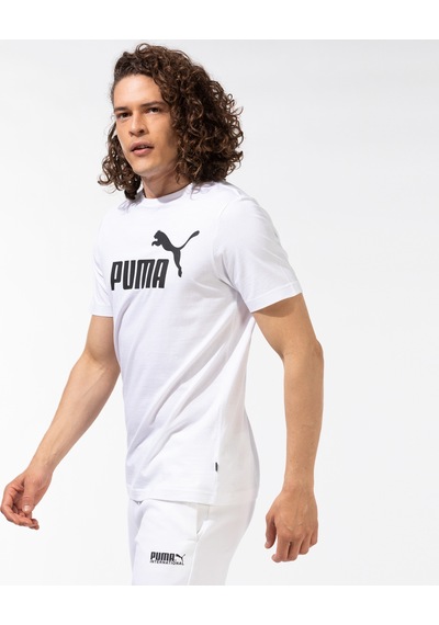 Puma Ess Logo Erkek Beyaz Bisiklet Yaka T-shirt - 586666 Beyaz