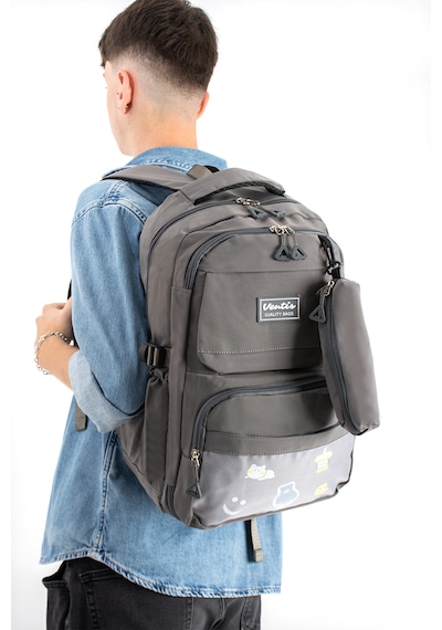 Ventis Qualty Okul Çantası Su Geçirmez Klinkır Kumaş Unisex Sırt Çantası Model 7d 12 Gri