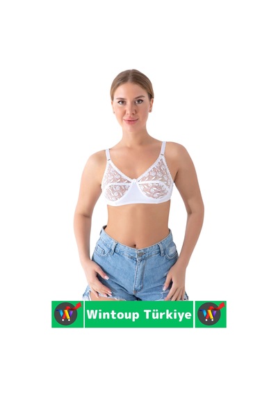 Wintoup Özel Üretim Meme Dikleştirici Şekillendirici Esnek Konforlu Şık Dantelli Göğüs Toparlayıcı Sütyen Beyaz