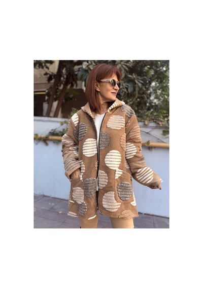 Denizege İtalyan Kapüşonlu Keçe Kaban Camel Camel