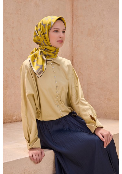 Belli Twill İpek Eşarp 4117-33 Sarı, Gri Gri-Sarı