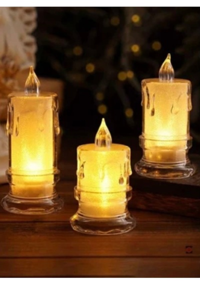 Ledli Pilli 3lü Set Mum Görselli Gece Lambası Açık Kahverengi