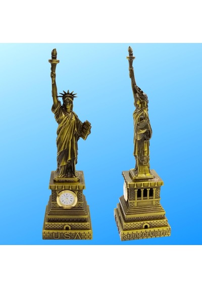 Metal Saatli Özgürlük Heykeli Gold Vintage Dekor Usa 25cm