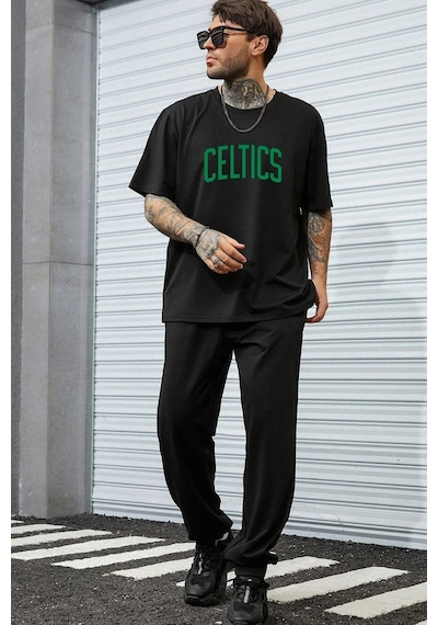 Uyguntarz Unisex Celtics Baskılı 2'li Eşofman Takımı Siyah