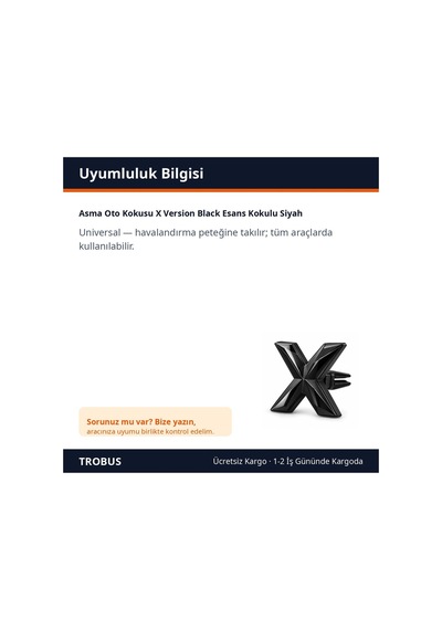Trobus Asma Oto Kokusu X Version Black Esans Kokulu Siyah