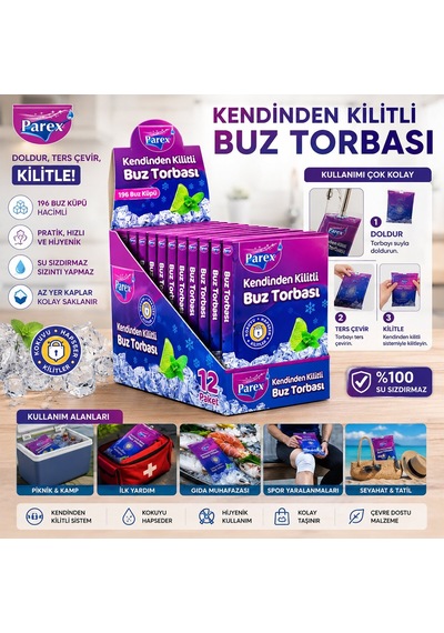 Parex-613268 Buz Torbası 7 Adet Kendinden Kilitli - 24'li Paket Diğer