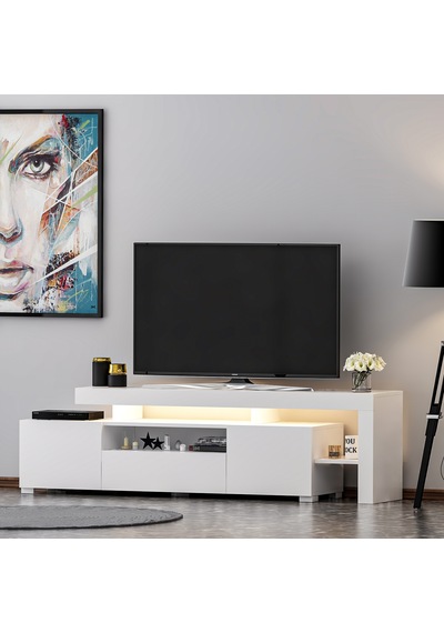 T0014 Led Işıklı Tv Sehpası - Beyaz Beyaz