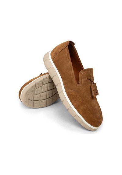 Deery Erkek Hakiki Süet Taba Rengi Püsküllü Loafer - 02048mtbae01