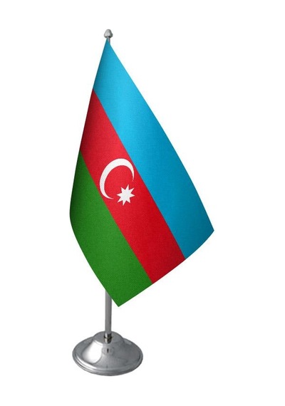 Masa Üstü Azerbaycan Bayrağı Krom Direk Masa Bayrak Seti