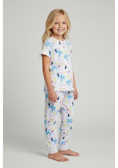 Flamingo Desenli Kısa Kol Kız Çocuk Pijama Takım Pembe