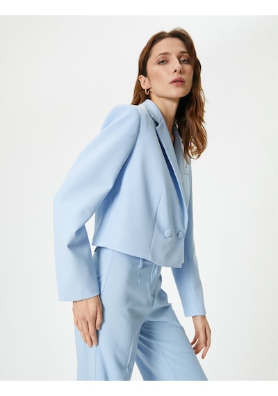 Koton Kısa Blazer Ceket Kruvaze Düğmeli Mavi 4sak50076uw Mavi