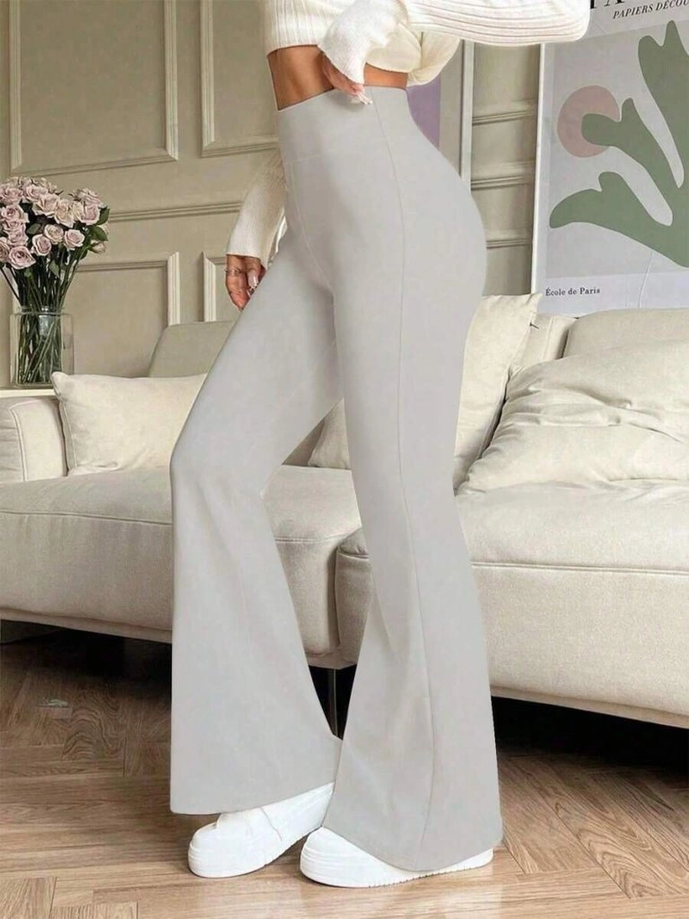 Tua Moda Kadın Yüksek Bel Ispanyol Paçalı Pantolon Tayt Gri
