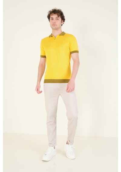 Giyim Dünyası Erkek Renkli Yaka Yarım Fermuarlı Polo Yaka Merserize T-shirt Sarı 001