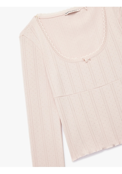 Koton Pamuklu Uzun Kollu U Yaka Crop Pijama Üstü Lila 6wlk40165mk Lila