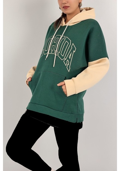Kadın Sweatshirt Kapüşonlu Baskılı Üç İplik Şardonlu