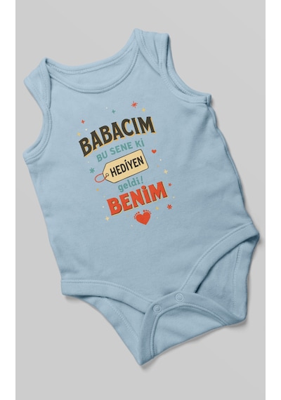 Babacım Bu Sene Ki Hediyen Geldi Benim Baskılı Bebek Zıbını Çıtçıtlı Body %100 Pamuk Sıfır Kol Bebe Mavisi