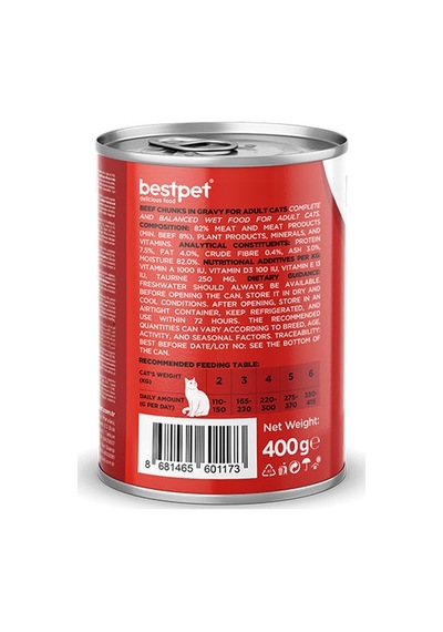 Bestpet Parça Etli Sığrlı Etli Yetişkin Kedi Konservesi 12 Adet 400 Gr 243-20014.03