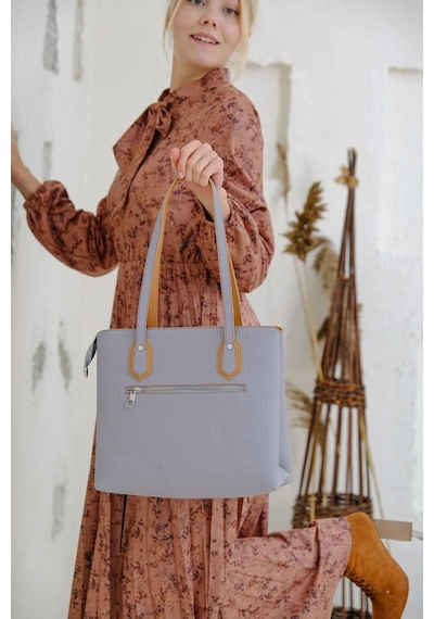 Just Polo Kadın Yeni Sezon Gofraj Baskılı Büyük Boy El Çantası 234028mh Gri - Camel 37373132
