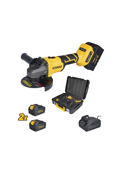 Rtrmax RTS5050 Şarjlı Avuç Taşlama Makinası Kömürsüz 125mm 8.500 Rpm 2x4 Ah 20V Çift Akü S-Lion
