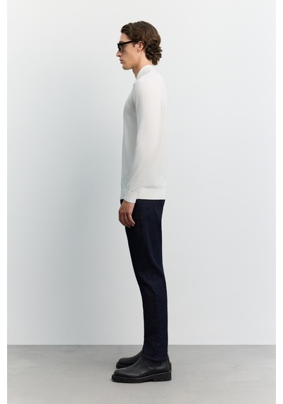 Avva Erkek Ekru Polo Yaka Fermuarlı Rayon Tüylenmeyen Basic Triko Regular Fit Kazak B005150
