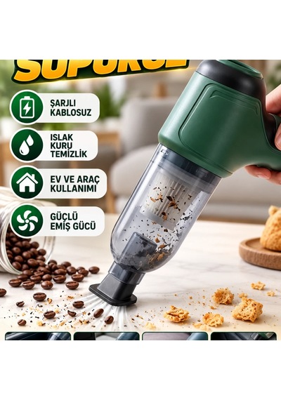 Şarjlı Mini El Süpürgesi Kablosuz Islak Kuru Temizlik Araç Ve Ev Kullanımı