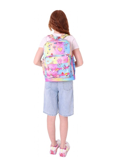 Kaukko Kids Dört Bölmeli Kız Çocuk Silikon Aksesuarlı Mavi Sarı İlkokul Çantası Mavi - Sarı