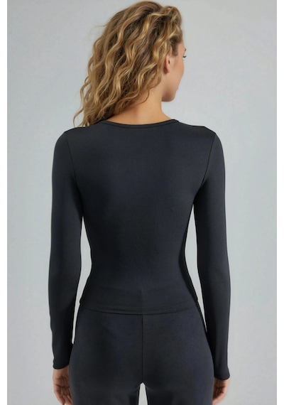 Hiccup Busem Slim Fit Yuvarlak Yaka Uzun Kollu Bluz Siyah