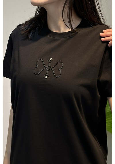 Missemramiss Pamuklu Nakışlı Tshirt Tunik 5360 Siyah