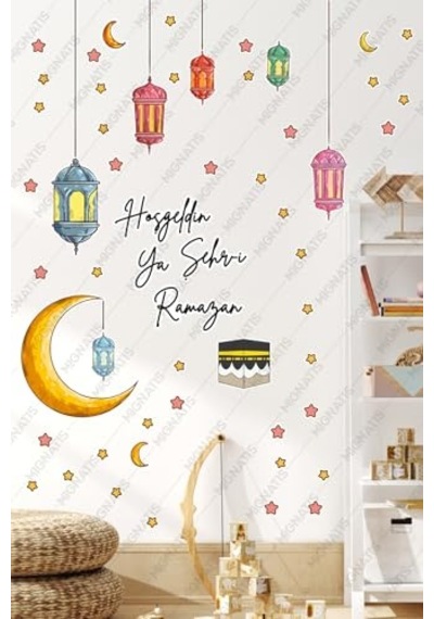 Ayrex Hoşgeldin Ya Şehri Ramazan Duvar Ve Cam Sticker Seti, Ramazan Temalı Dekoratif Çıkartma, Hilal Kabe Fener Yı Diğer