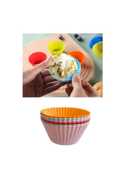 Hamur Fırçası 6 Adet Yıkanabilir Mini Tırtıklı Muffin Kalıbı- Ribanalı Kek-cupcake- Renkli Hamur Işi Kabı