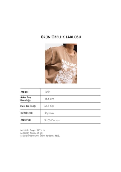 it's basic Kadın Kahve S6-16 Oversize Mallorca Baskılı %100 Koton T-shirt