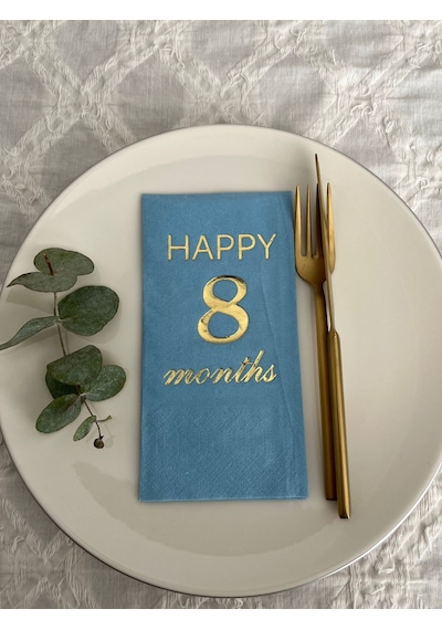 Gold Yaldızlı Mavi Happy 8 Yaş Months Garson Katlama Peçete 16 Adet