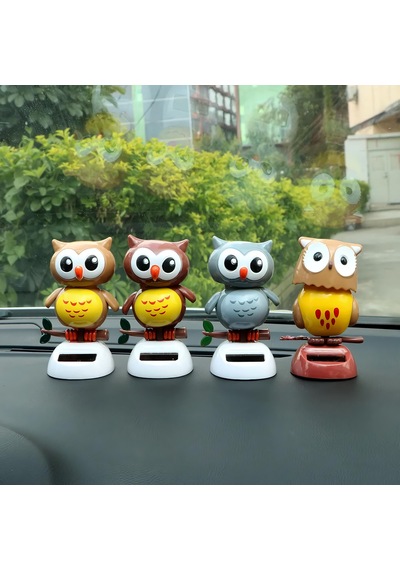 Solar Güneş Enerjili Dans Eden Sallanan Baykuş Figürü Araba Torpido Masaüstü Dekor 10 Cm Biblo Emoji