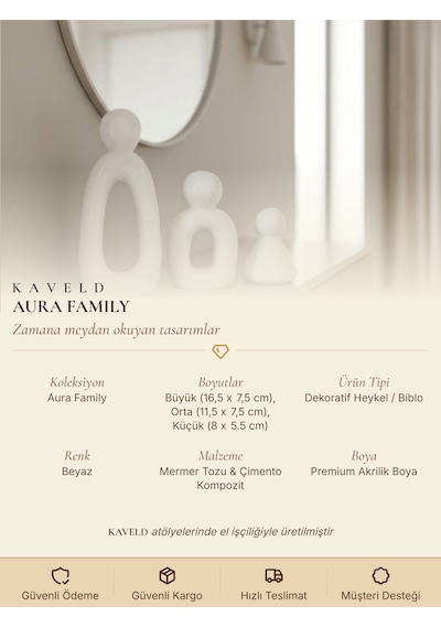 Kaveld Aura Family Minimalist Dekoratif Heykel 3'lü Set El Yapımı Modern Biblo Mermer Tozu & Çimento Kompozit Premium Salon Ve Ofis Dekoru Beyaz Kaveld Aura Family Minimalist Dekoratif Heykel 3'lü Set El Yapımı Modern Biblo Mermer Tozu & Çimento Kompozit Premium Salon Ve Ofis Dekoru Beyaz