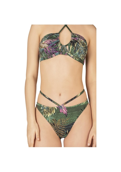 Endeep Kadın Yeşil Yaprak Desenli Parıltılı Tünelli Bikini Takımı-yeşil Yeşil