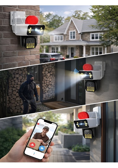 Ip66 Su Geçirmez Wifi Ptz 6mp Full Hd Çift Lens Hareket Sensörlü Alarmlı Ip Kamera Beyaz