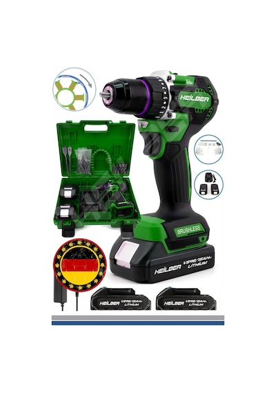 Heilber Ba01013yd Alman V998 15ahm Yeşil Bakır Sargılı Çift Akülü Darbeli Akülü Vidalama Çelik Şanzıman Şarjlı Matkap