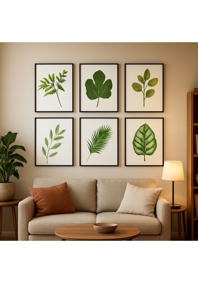 Modern Salon Ve Ofis Dekorasyonu 6'lı Botanik Poster Seti - 20x28 Cm Duvar Tablosu