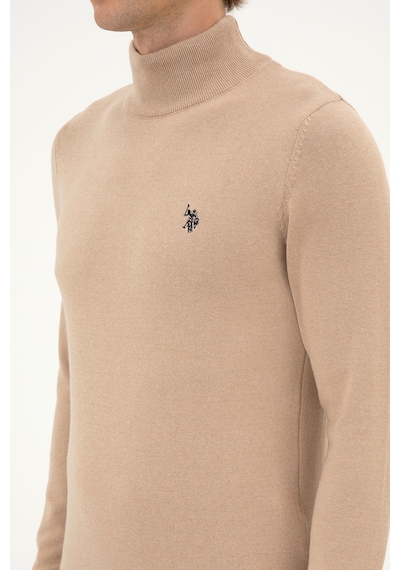 U.S. Polo Assn. Erkek Slim Fit Boğazlı Kum Melanj Basic Kazak 50313712-VR123