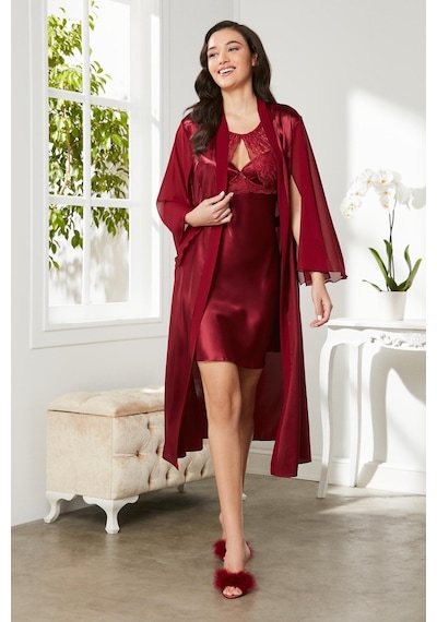 Pierre Cardin Saten Dantelli Gecelik Ve Sabahlık Takımı - 4375 001